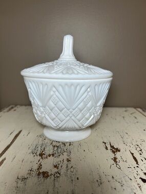 Vintage White Milk Glass Covered Candy Dish